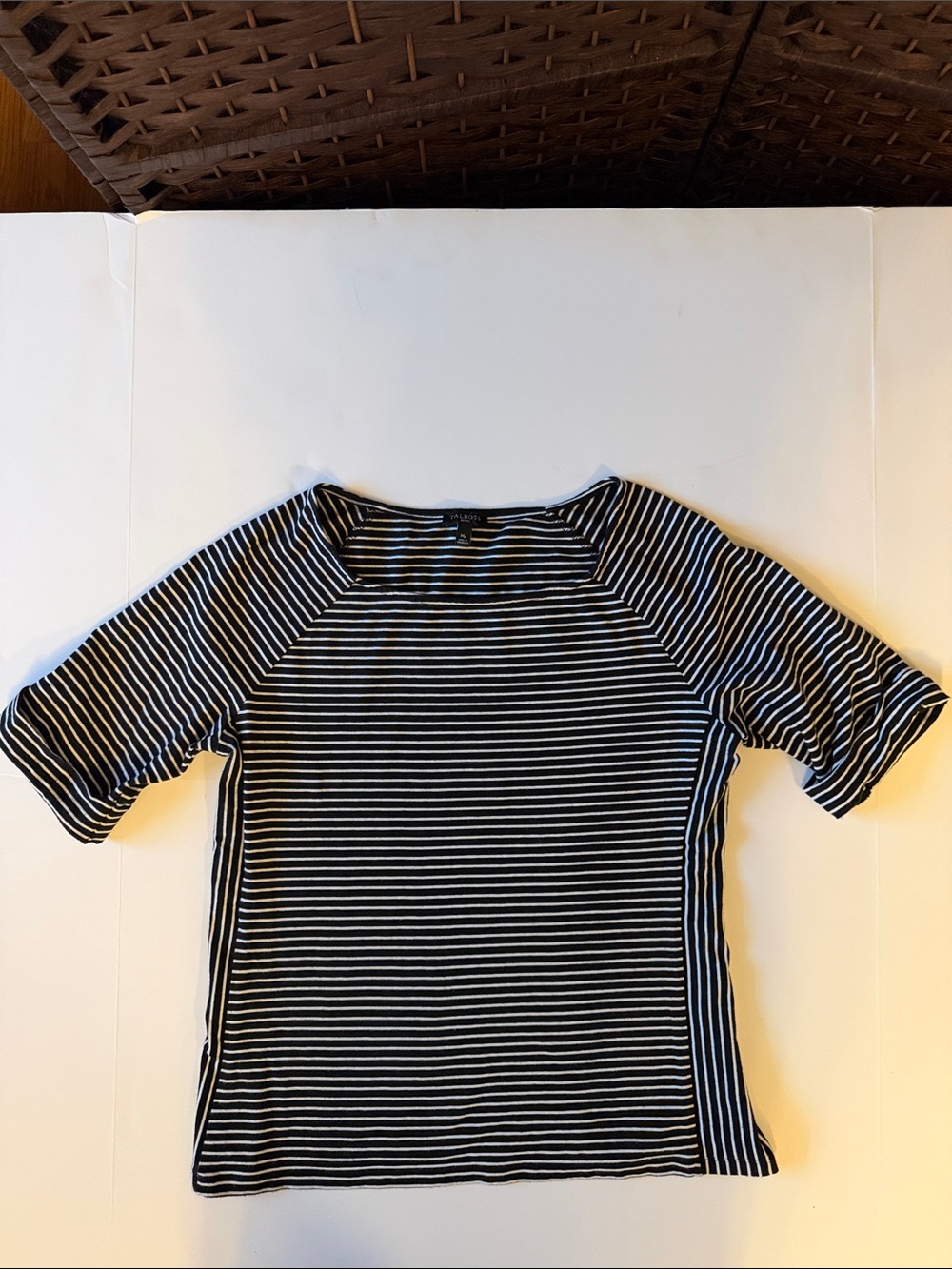 Talbots Black and White Striped Short Sleeve Tee petite medium EUC